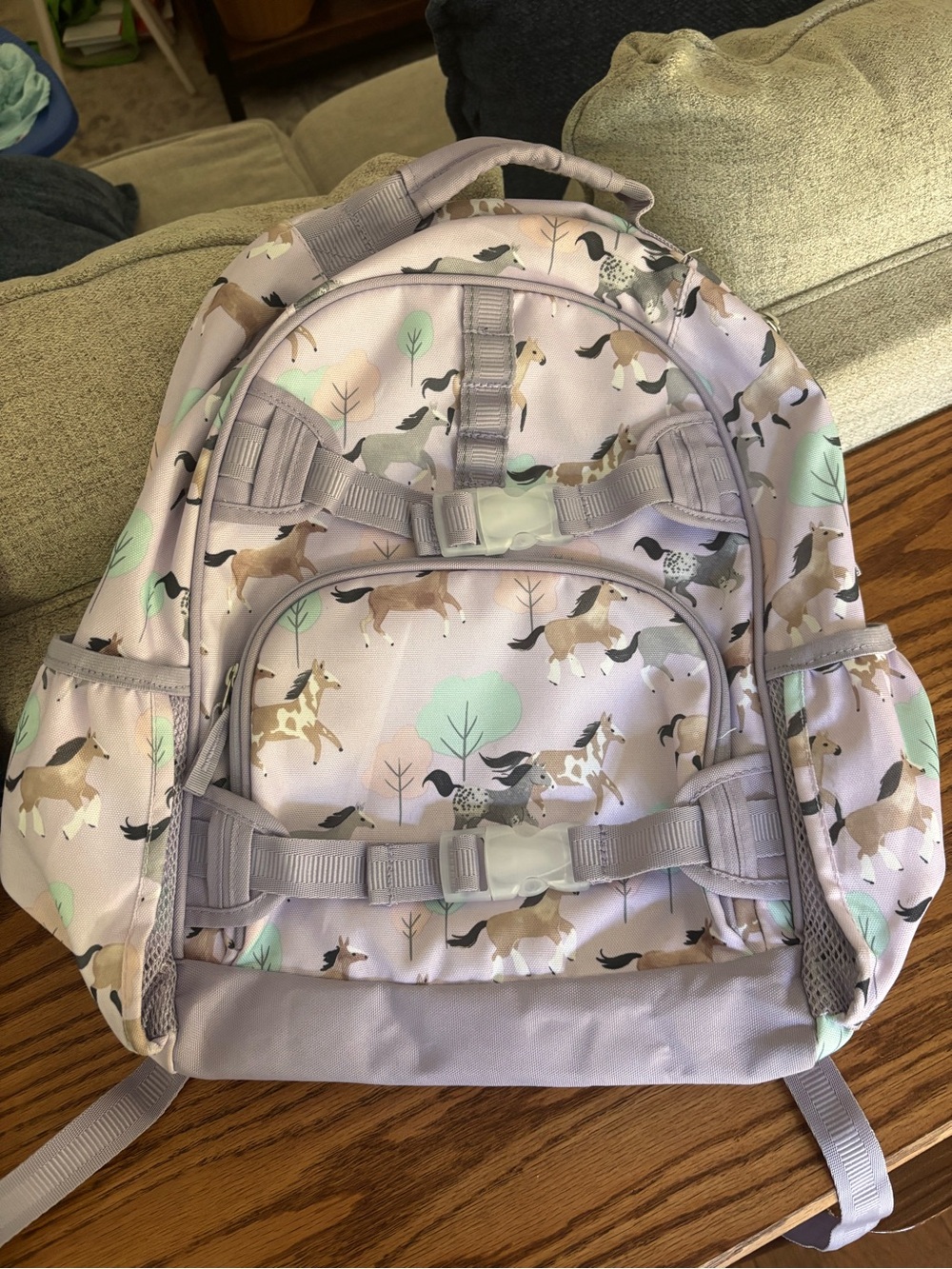 Pottery barn Kids Horse Print Backpack in Light Lavender barely used